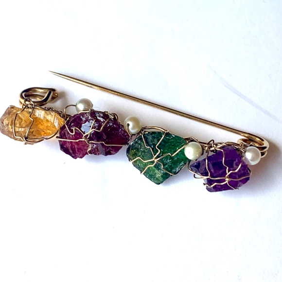 B.A.Ballou Natural Stones Earrings and Brooch Set Vntg Rare Find - Picture 5 of 8